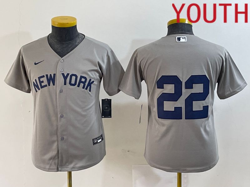 Youth New York Yankees 22 No name Grey Nike Game 2024 MLB Jersey style 7